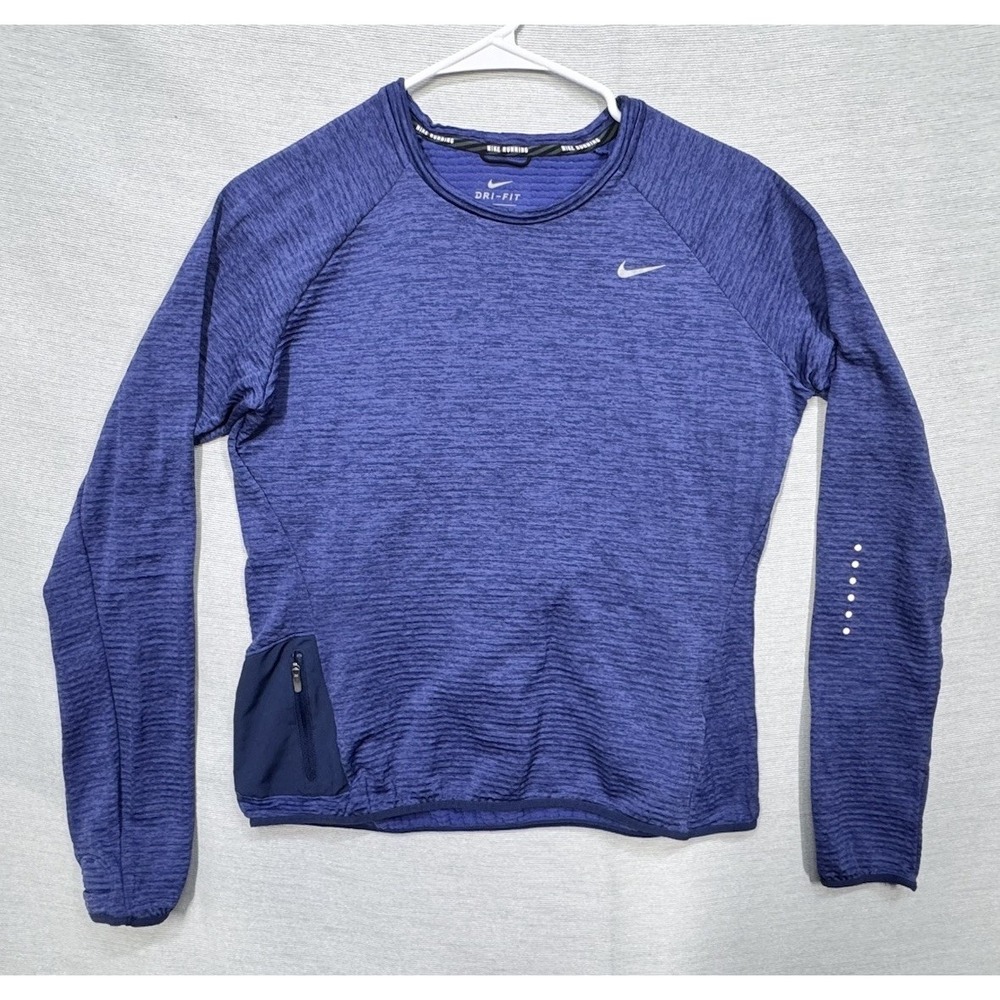 Nike Running Womens Thermal Shirt Sz M Sweater Purple Thumbholes Dri-FIT